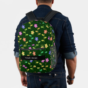 Sac À Dos Imprimé Fleurs colorées, Arrière - plan vert, Noir