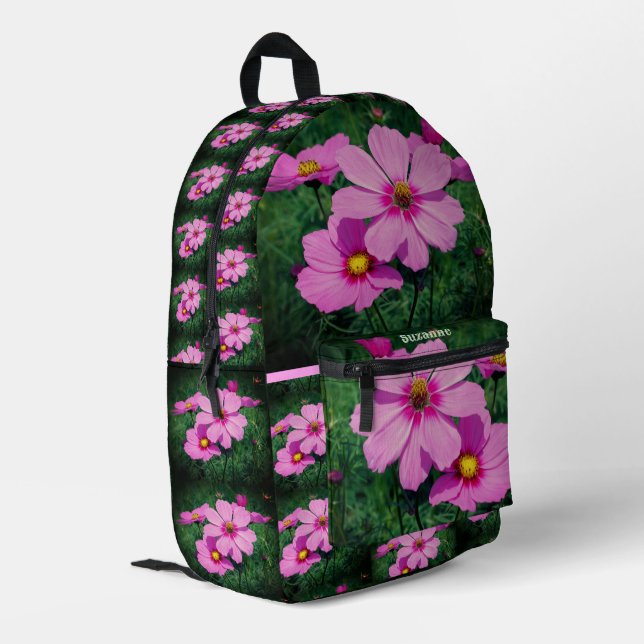 Sac À Dos Imprimé Fleurs Cosmos Roses Personnalisées (Coin arrière gauche)