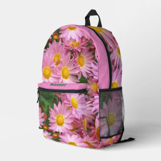 Sac À Dos Imprimé Fleurs de marguerite rose personnalisées