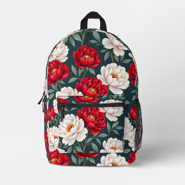Sac À Dos Imprimé Fleurs de pivoine rouges et blanches  (Recto)