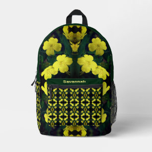 Sac À Dos Imprimé Fleurs de Primrose Jaune Abstraites personnalisées
