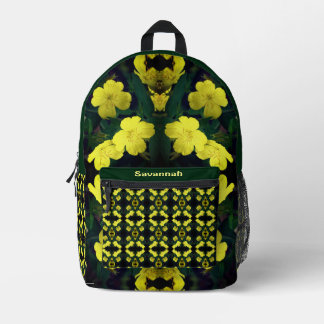 Sac À Dos Imprimé Fleurs de Primrose Jaune Abstraites personnalisées