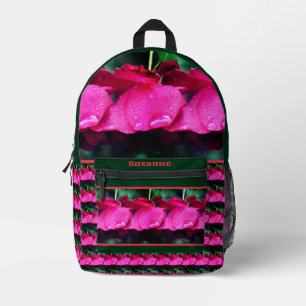 Sac À Dos Imprimé Fleurs De Roses Rouges Et Raindrops Personnalisés