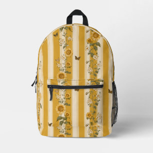 Sac À Dos Imprimé Fleurs de soleil et papillons sur bandes jaunes (2