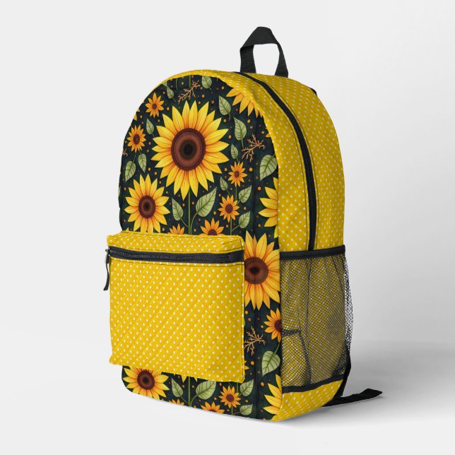 Sac À Dos Imprimé Fleurs de soleil jaunes et Pois (Coin arrière droit)