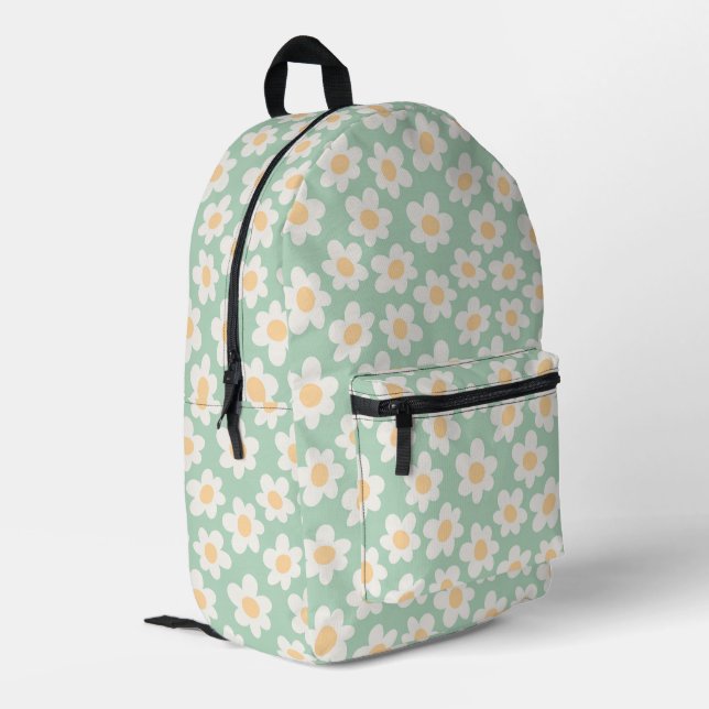 Sac À Dos Imprimé Fleurs de style rétro sur arrière - plan vert (Coin arrière gauche)