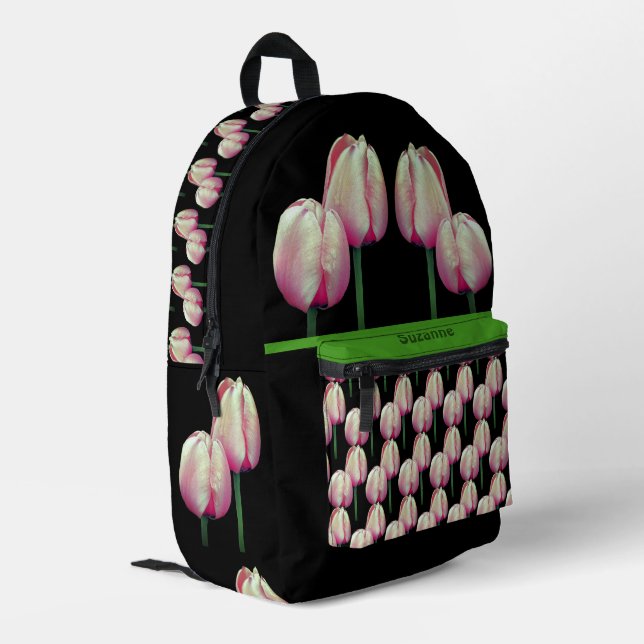Sac À Dos Imprimé Fleurs de tulipes roses personnalisées (Coin arrière gauche)