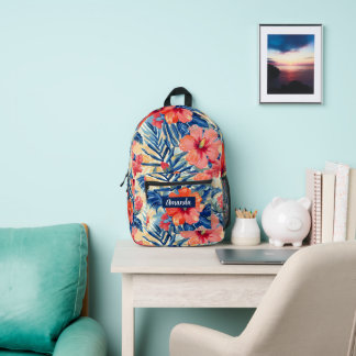 Sac À Dos Imprimé Fleurs d'Hibiscus Retour à l'école Motif Botanique