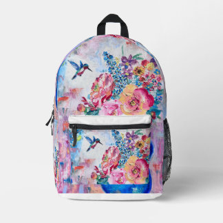 Sac À Dos Imprimé Fleurs en fleurs et colibri huile Pastel