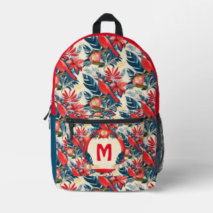 Sac À Dos Imprimé Fleurs exotiques et oiseaux rouges motif Boho Mono