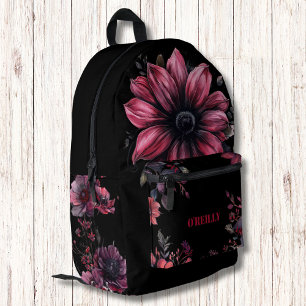 Sac À Dos Imprimé Fleurs gothiques noires et roses Monogrammes moder
