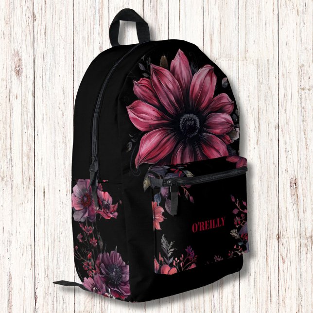 Sac À Dos Imprimé Fleurs gothiques noires et roses Monogrammes moder (Créateur téléchargé)