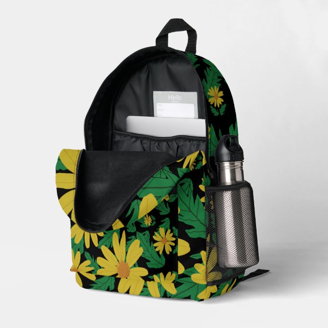 Sac À Dos Imprimé Fleurs marguerites jaunes avec vert feuille Coque- (Coin arrière droit (ouvert))