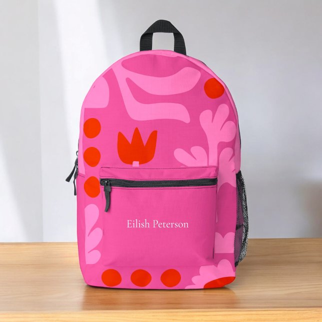 Sac À Dos Imprimé Fleurs modernes personnalisées enfants (personalized pink abstract floral school bag )
