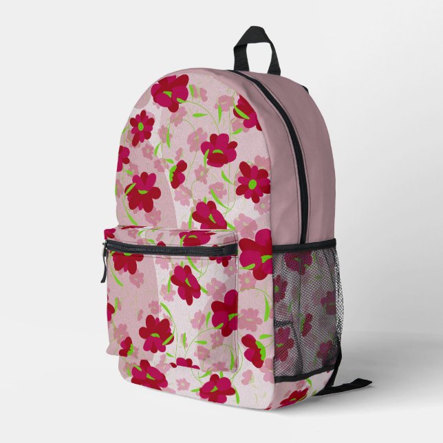 Sac À Dos Imprimé Fleurs roses et rouges - Floral (Coin arrière droit)