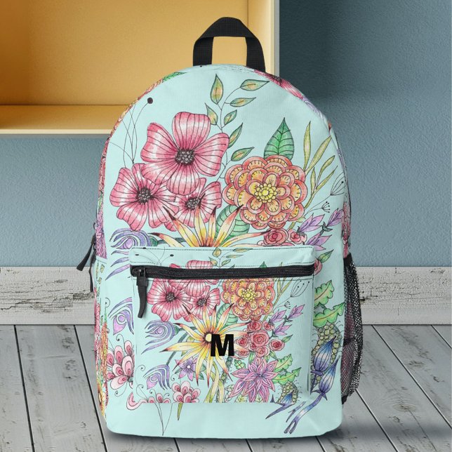 Sac À Dos Imprimé Fleurs sauvages de printemps vibrants sur Monogram (Créateur téléchargé)