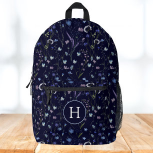 Sac À Dos Imprimé Fleurs Sauvages Floral Bleu Violet Monogramme Joli