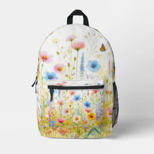 Sac À Dos Imprimé Fleurs sauvages rose bleu floral sur fond blanc