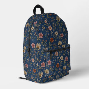 Sac À Dos Imprimé Fleurs sauvages simples brodées sur fond de denim