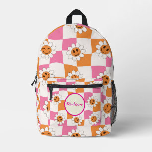 Sac À Dos Imprimé Fleurs souriantes à carreaux déformés Nom personna