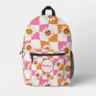 Sac À Dos Imprimé Fleurs souriantes à carreaux déformés Nom personna