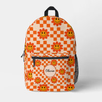 Fleurs Sourire Orange à Carreaux Nom Personnalisé 
