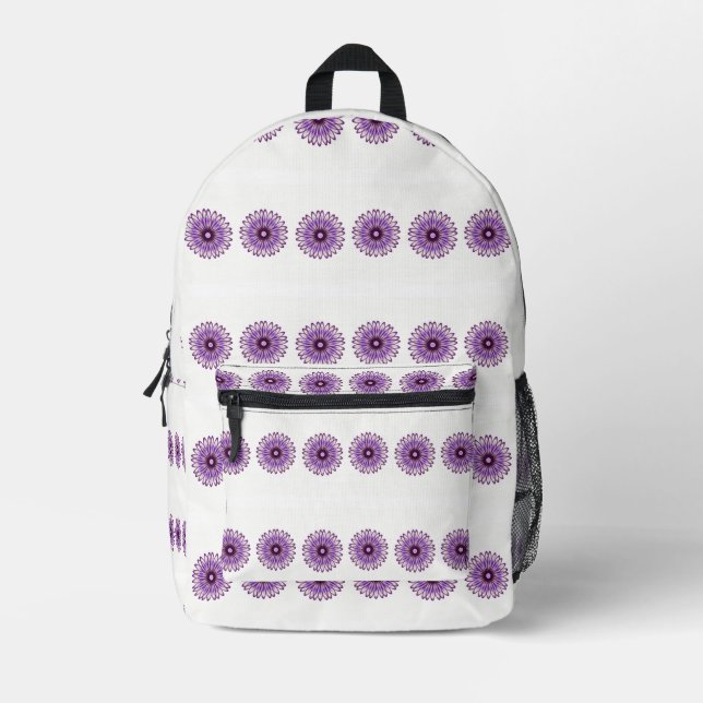 Sac À Dos Imprimé Fleurs violettes abstraites sur fond blanc (Recto)
