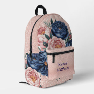 Sac À Dos Imprimé Floral bleu marine et or Rose