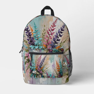 Sac À Dos Imprimé Floral coloré sur Bleu Beige Blanc Lavande