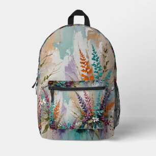 Sac À Dos Imprimé Floral coloré sur Bleu Beige Blanc Lavande II