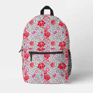 Sac À Dos Imprimé Floral jacobéen, rouge profond, rose et gris