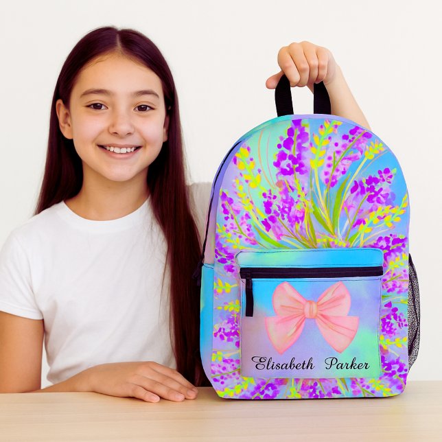 Sac À Dos Imprimé Floral Lavande Turquoise Custom Cute Girl School (Créateur téléchargé)