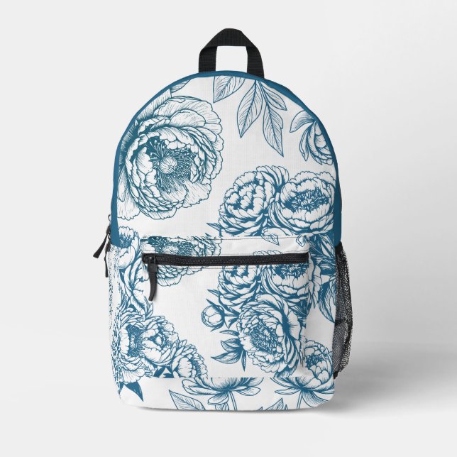 Sac À Dos Imprimé Floral Peony Blue (Recto)