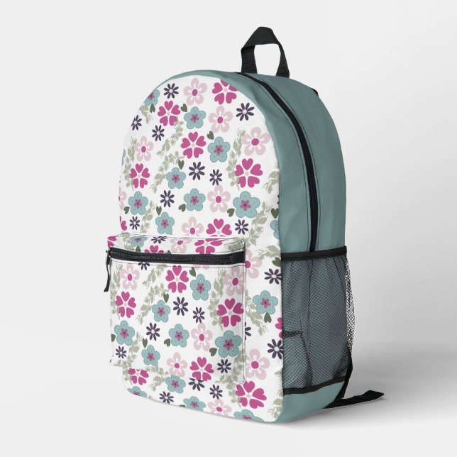 Sac À Dos Imprimé Floral rose et bleu (Coin arrière droit)