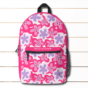 Sac À Dos Imprimé Floral rose tropical moderne Nom personnalisé