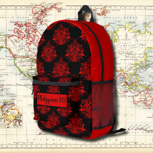 Sac À Dos Imprimé Floral rouge Vintage Motif avec la Bible Verse