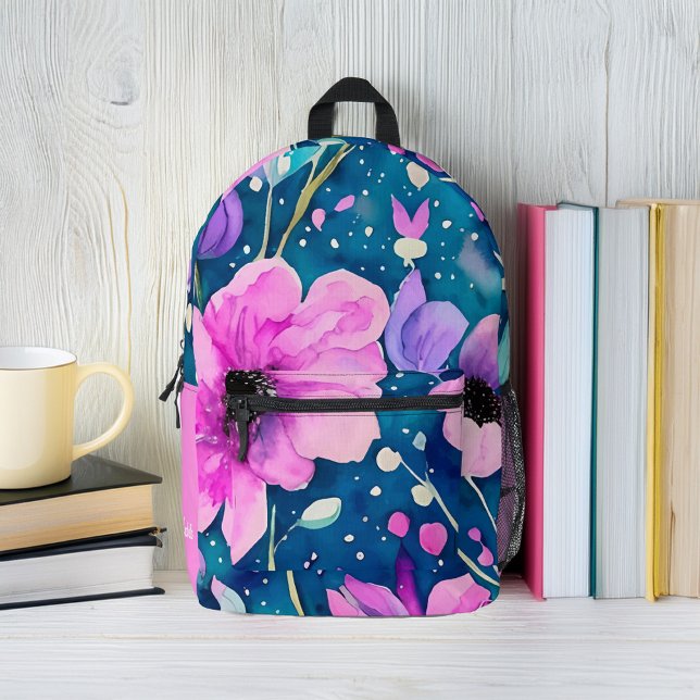Sac À Dos Imprimé Flore d'aquarelle brillante personnalisée (Créateur téléchargé)