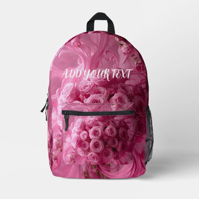 Sac À Dos Imprimé Flowers Swirls Pink Backpack – Personalised text (Recto)