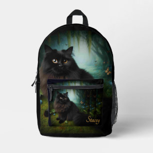 Sac À Dos Imprimé Fluffy Chat noir dans Misty Woods Nom