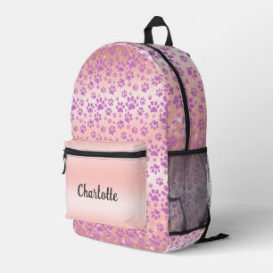 Sac À Dos Imprimé Fond Rose Gold avec Empreintes de Patte Pailletées