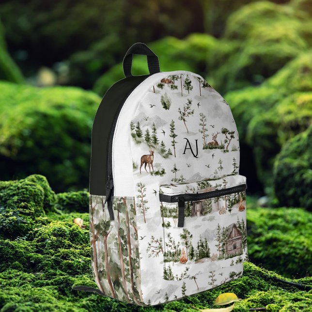 Sac À Dos Imprimé Forêt rustique sauvage | Monogramme (Créateur téléchargé)