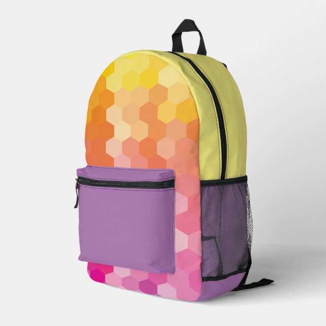 Sac À Dos Imprimé Formes Hexagones géométriques jaune rose (Coin arrière droit)