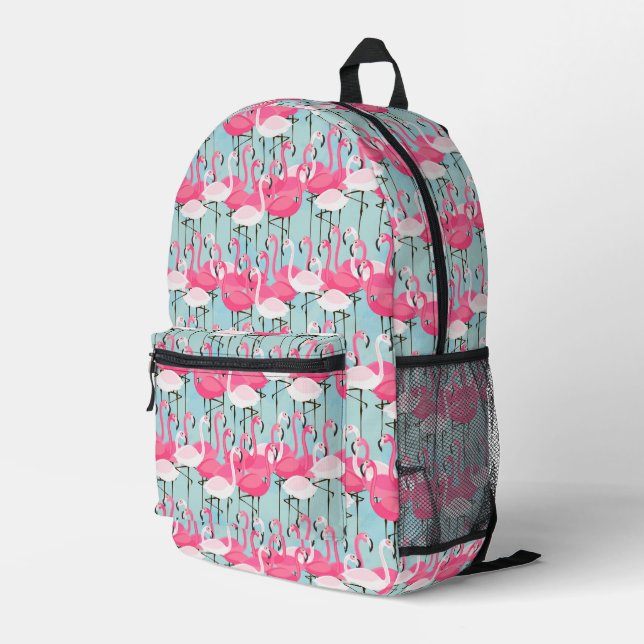 Sac À Dos Imprimé Foule De Flamants roses Rose Et Blanc (Coin arrière droit)