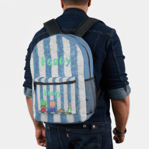 Sac À Dos Imprimé Fourniture scolaire personnalisée à rayures bleues