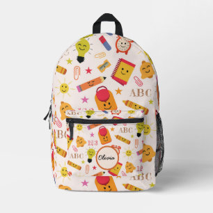 Sac À Dos Imprimé Fournitures scolaires amusantes Kawaii Nom personn