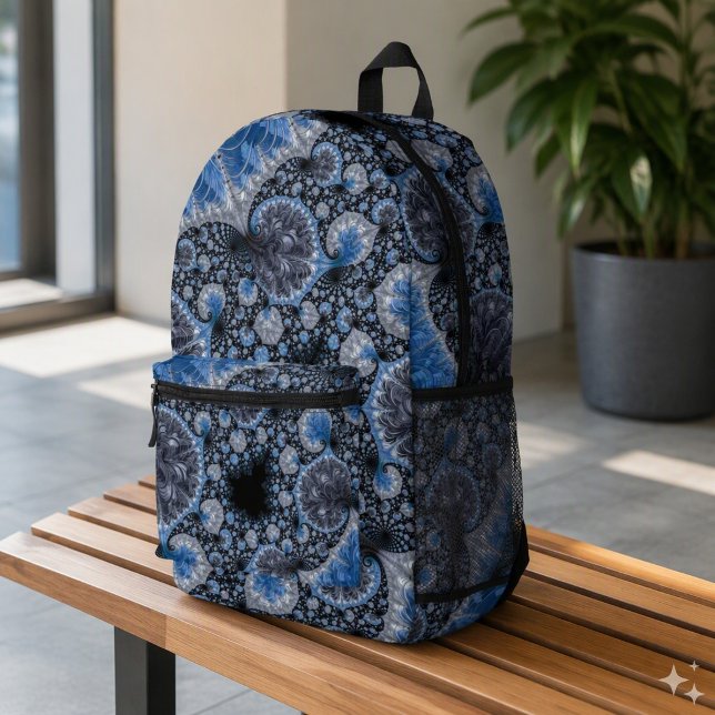 Sac À Dos Imprimé Fractale Abstraite Bleu Gris Noir (Créateur téléchargé)