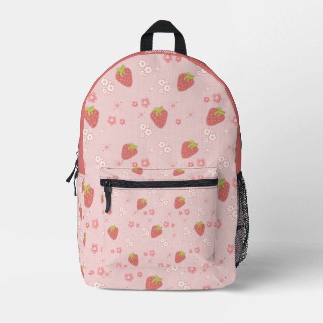 Sac À Dos Imprimé Fraise mignonne aux fleurs. (Recto)