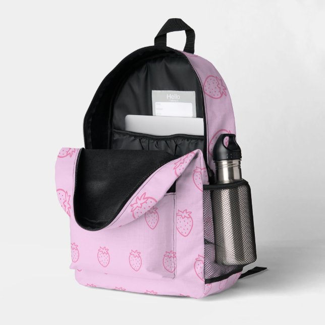 Sac À Dos Imprimé Fraise rose pâle (Coin arrière droit (ouvert))