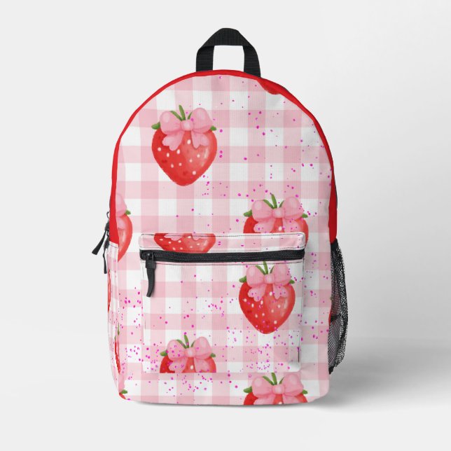 Sac À Dos Imprimé Fraise rose retour à l'école  (Recto)