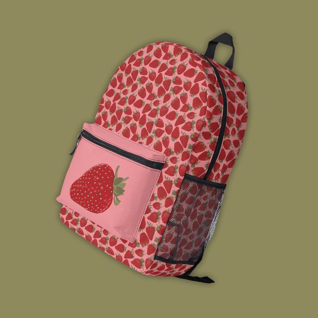 Sac À Dos Imprimé Fraises rouges mûres sur motif rose (Créateur téléchargé)